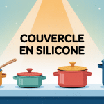 Couvercles silicone colorés sur récipients en cuisine, couvercle silicone danger