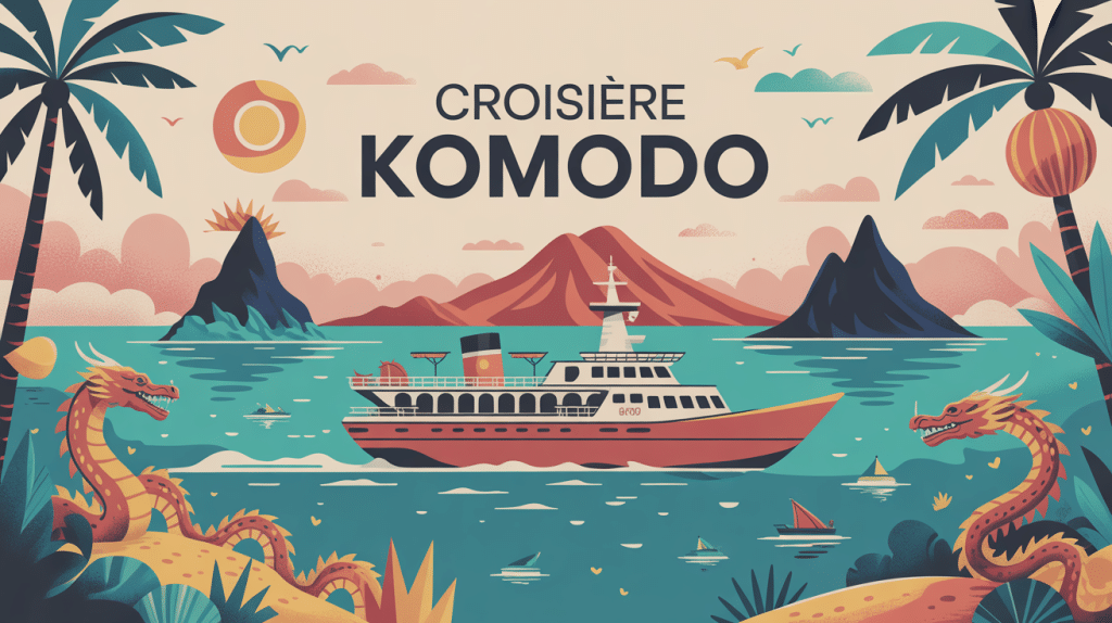 croisiere komodo illustration bateau iles volcaniques et plages