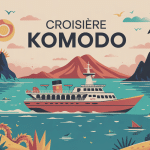 croisiere komodo illustration bateau iles volcaniques et plages