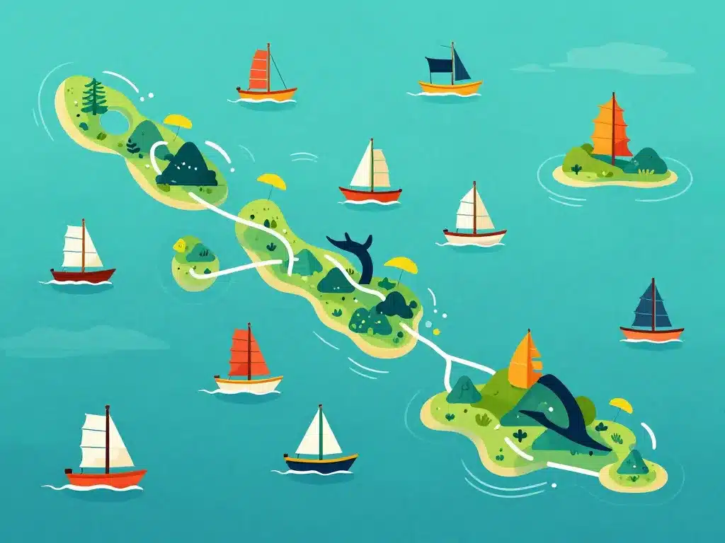 croisiere komodo illustration archipel carte bateaux routes