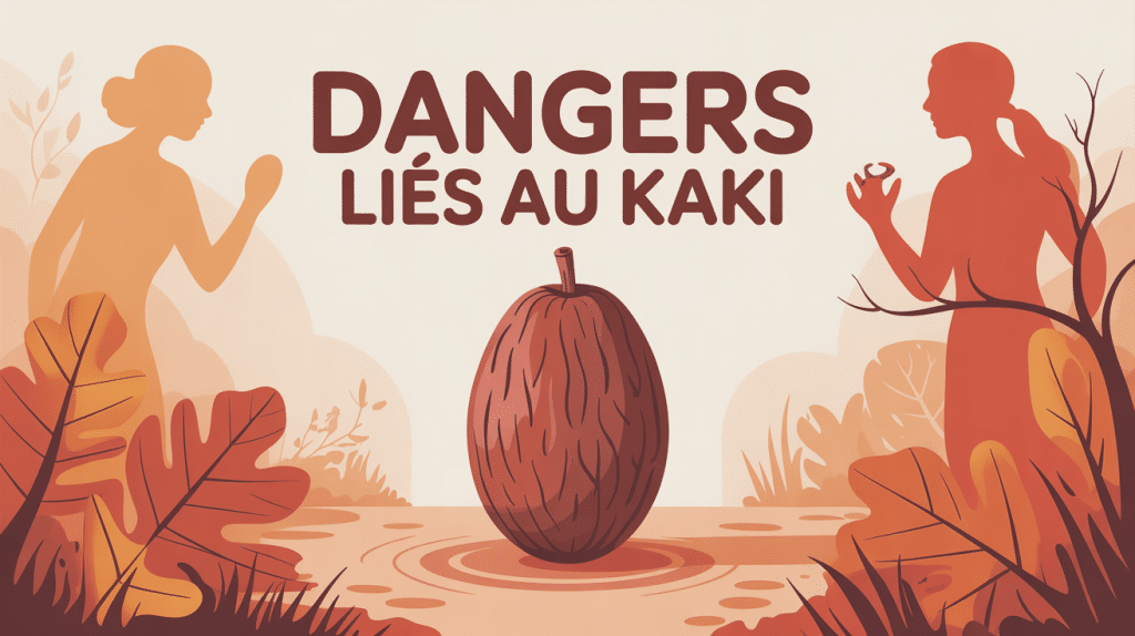 fruit kaki danger en illustration centrale avec symboles santé