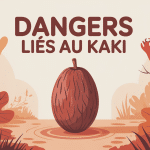 fruit kaki danger en illustration centrale avec symboles santé