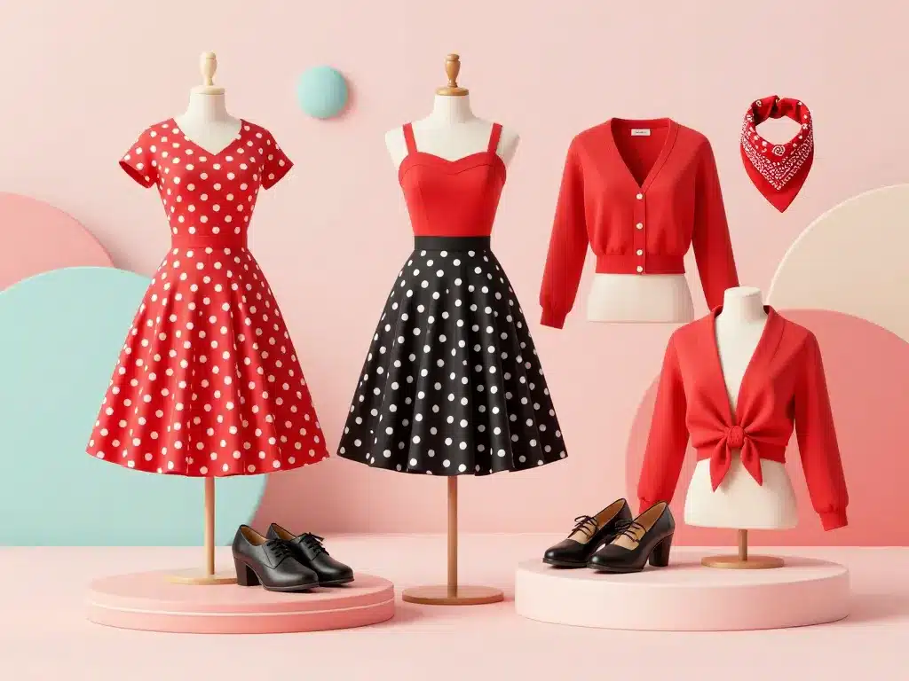 look année 50 rockabilly femme robe accessoires mode