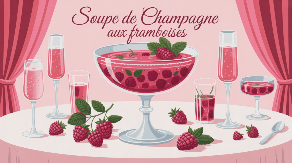 soupe de champagne aux framboises dans un saladier élégant