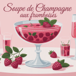 soupe de champagne aux framboises dans un saladier élégant