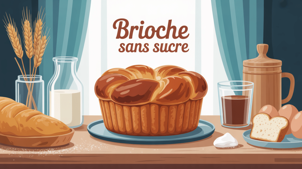 brioche sans sucre gourmande sur table avec ingrédients
