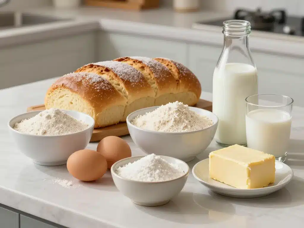 ingrédients pour brioche sans sucre sur plan de travail