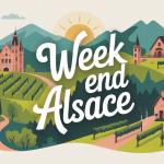 Illustration carte week end en Alsace avec villages et vignobles