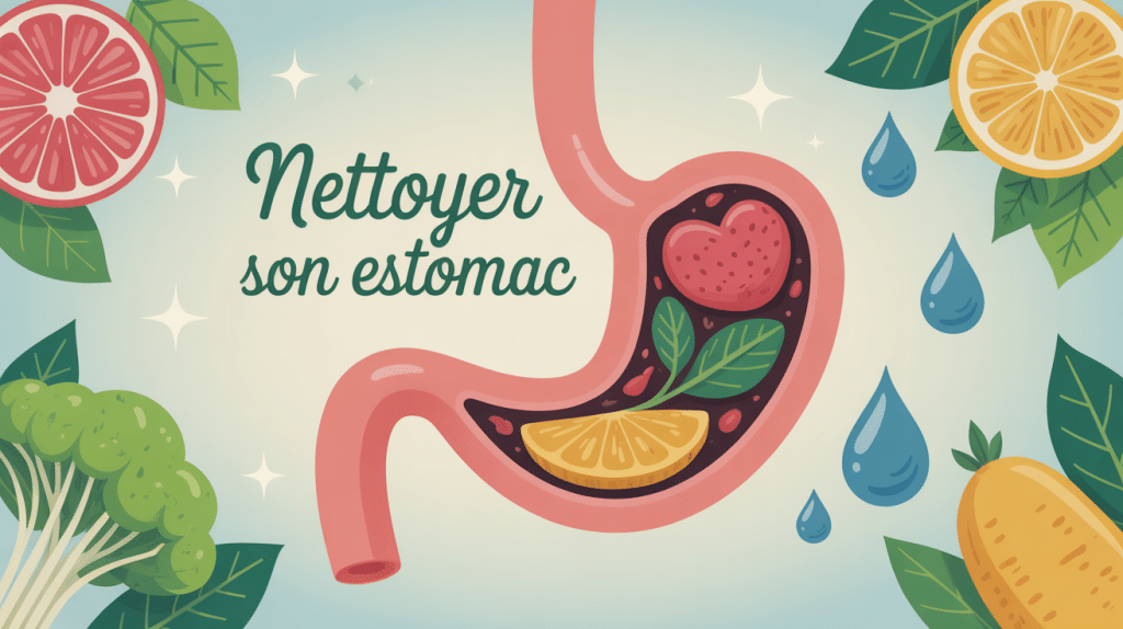 comment nettoyer son estomac illustration avec aliments sains et digestion naturelle