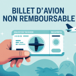 comment se faire rembourser un billet d'avion non remboursable illustration stylisée main billet