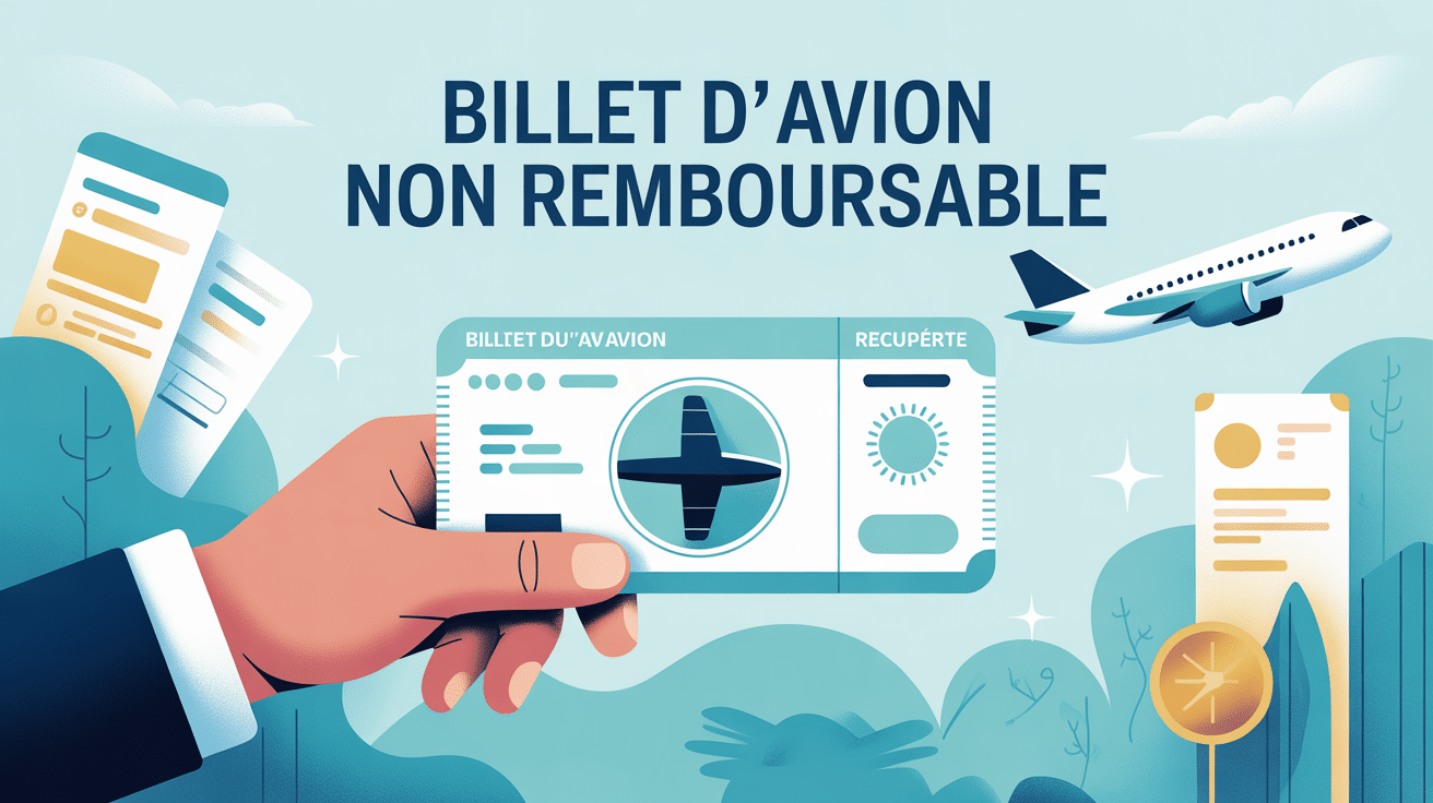 comment se faire rembourser un billet d'avion non remboursable illustration stylisée main billet