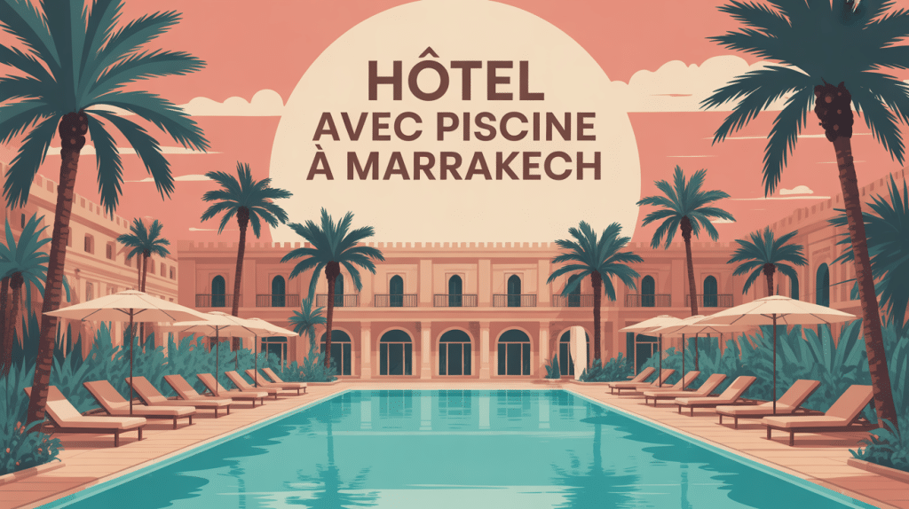 illustration hotel piscine marrakech avec palmiers