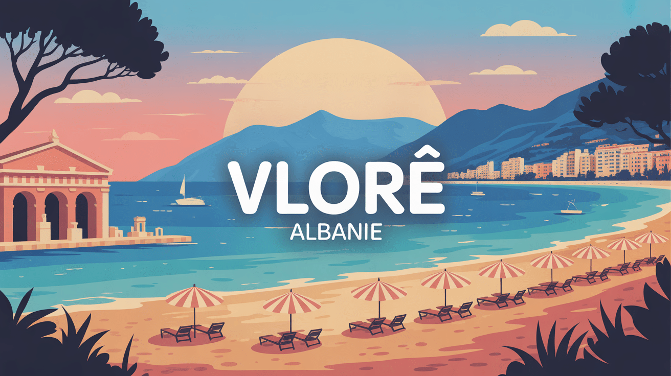 Illustration voyage à Vlore Albanie plages et monuments
