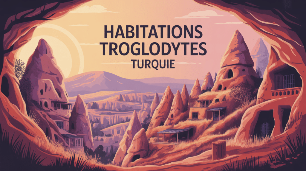 Vue illustrée des habitations troglodytes Turquie en Cappadoce