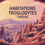 Vue illustrée des habitations troglodytes Turquie en Cappadoce