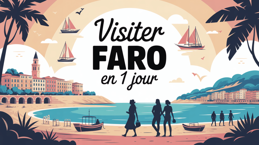visiter Faro en 1 jour illustration colorée ville lagune plage