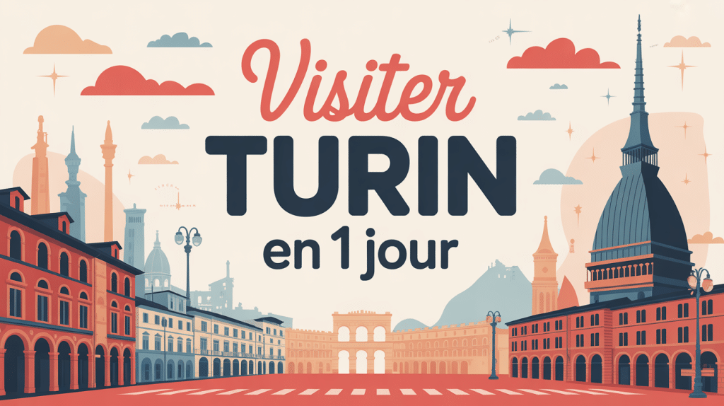 Illustration visiter Turin en 1 jour Mole Antonelliana cafés piazzas