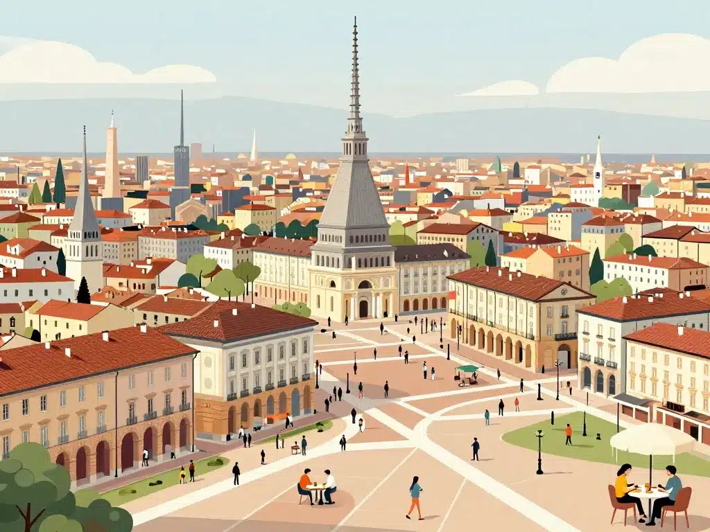 Carte stylisée visiter Turin en 1 jour parcours monuments