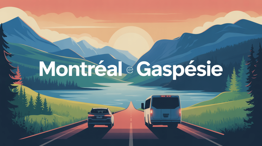 Trajet gaspésie montréal en voiture et bus sur route au bord du fleuve