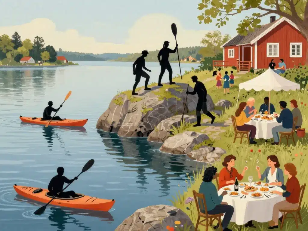 scène bohuslän kayak randonnée fruits de mer