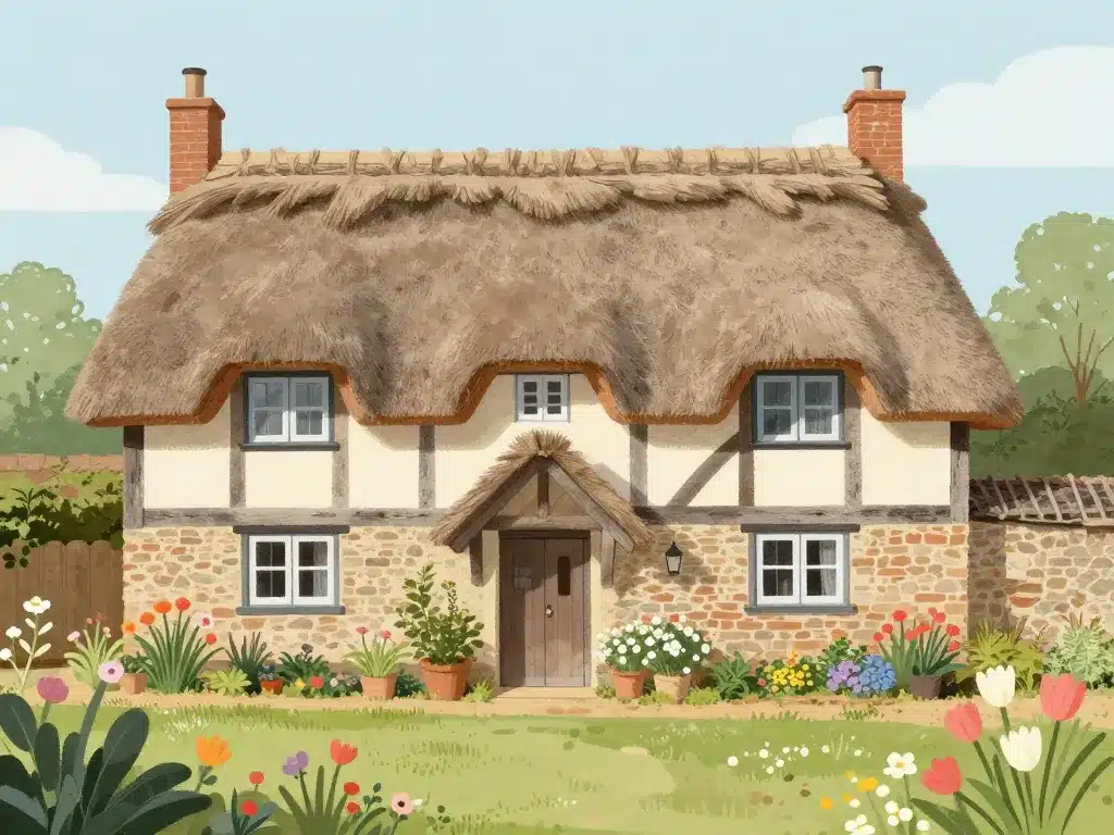 architecture chaumiere normandie vue jardin