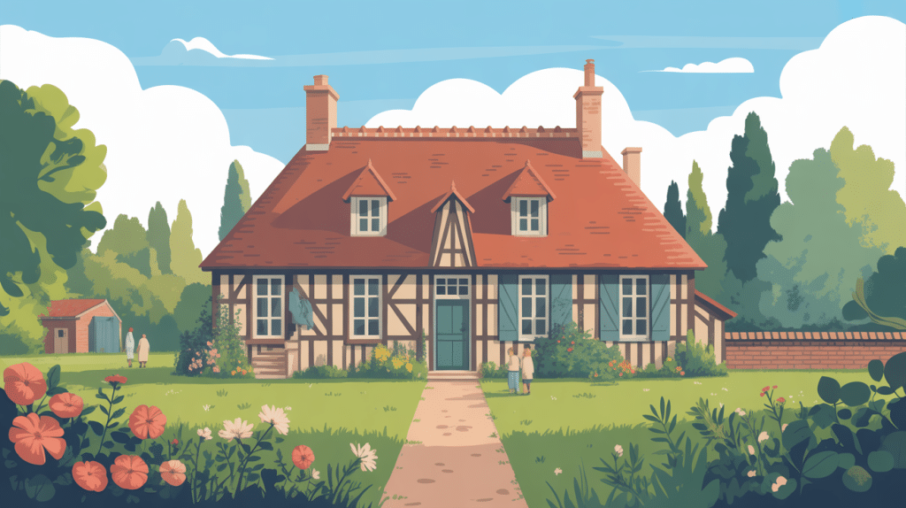 chaumiere normandie typique avec jardin et toiture chaume