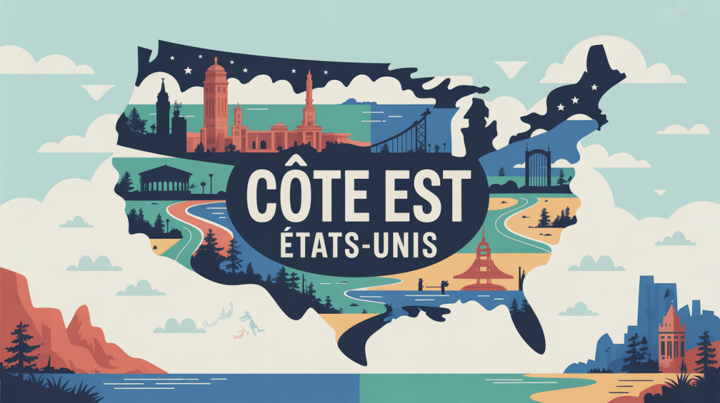 illustration vectorielle stylisée cote est usa avec gratte-ciel plages et monuments
