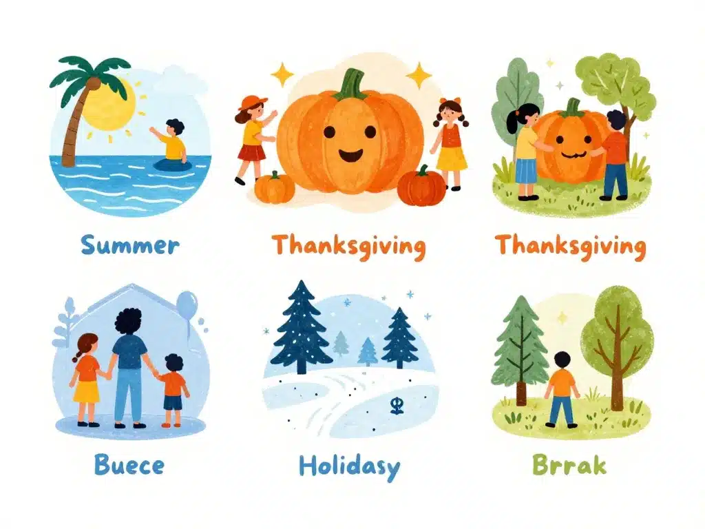 Illustration des saisons vacances scolaires etats unis