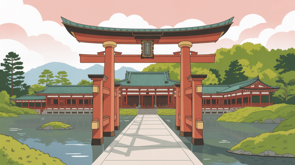 Illustration du grand torii du sanctuaire Heian Jingu Kyoto Japan