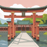 Illustration du grand torii du sanctuaire Heian Jingu Kyoto Japan