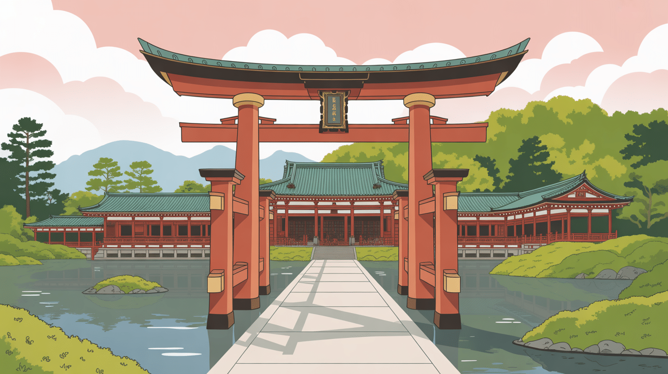 Illustration du grand torii du sanctuaire Heian Jingu Kyoto Japan
