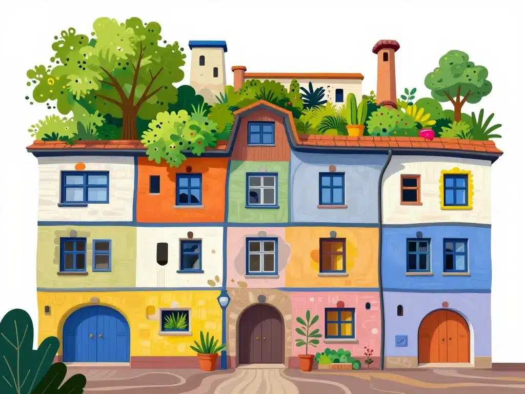 Illustration des caractéristiques écologiques et architecturales des hundertwasser maisons