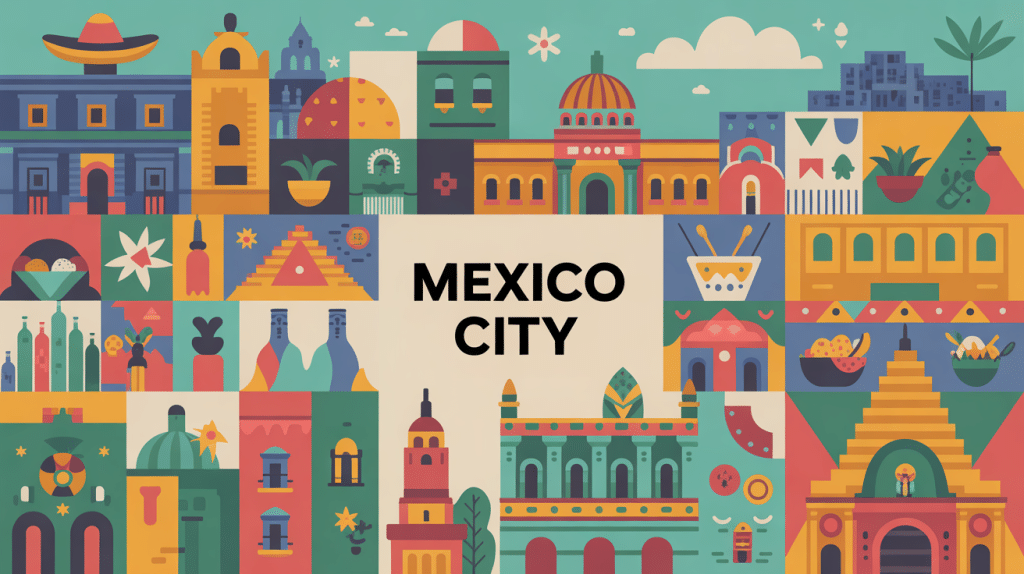 Illustration Mexico City ciudad quartiers culture monuments