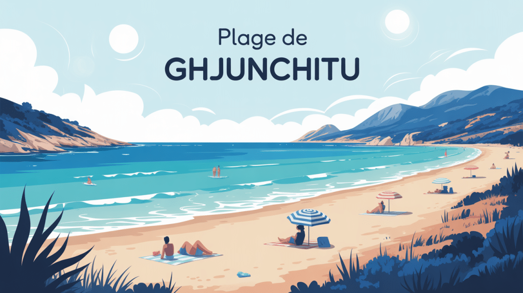 plage de Ghjunchitu vue stylisée entre mer turquoise et collines