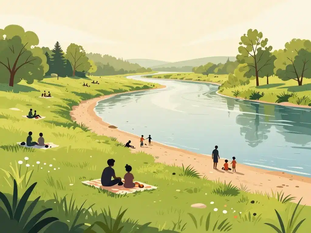 Paysage plage de Vindry herbeuse, ambiance calme et nature