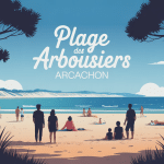 vue estivale plage des arbousiers famille pins dune du pilat