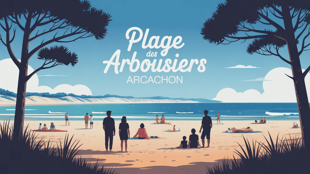 vue estivale plage des arbousiers famille pins dune du pilat