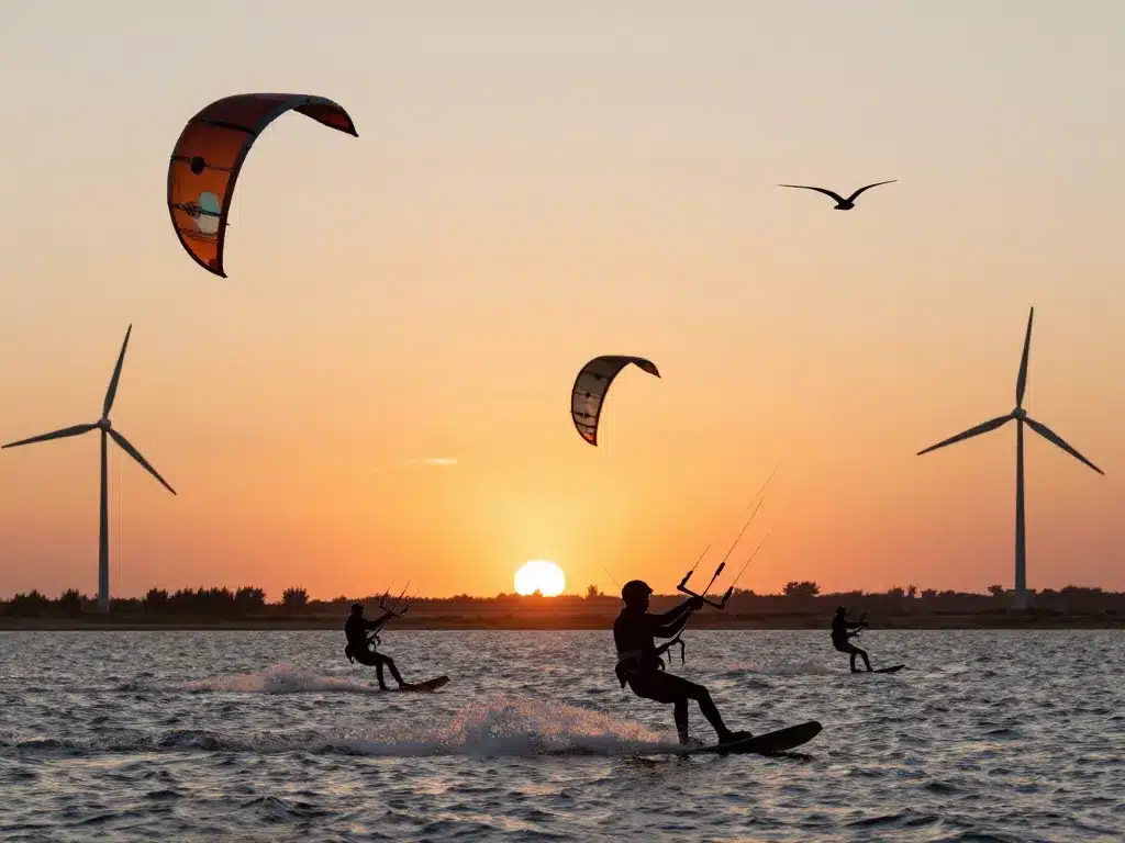 Kitesurf plage du Stagnone ambiance coucher de soleil