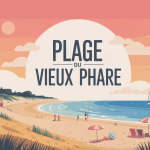illustration plage du Vieux Phare avec phare, dunes et mer