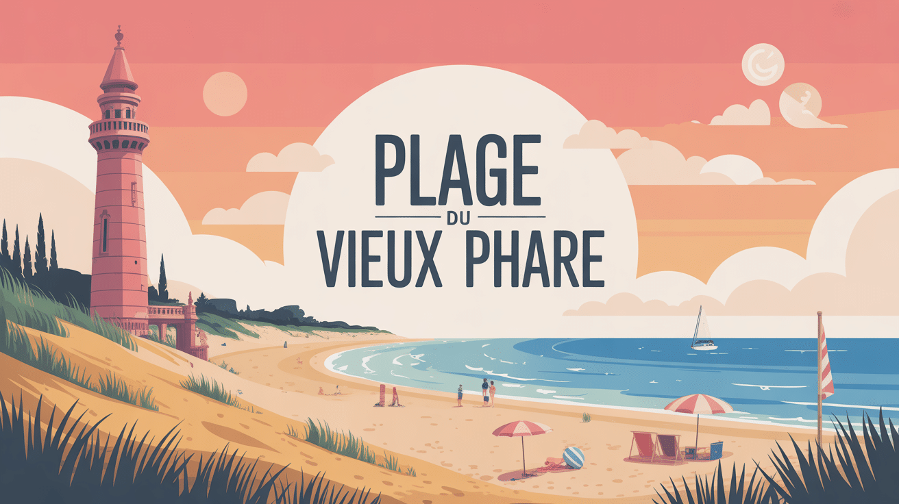 illustration plage du Vieux Phare avec phare, dunes et mer