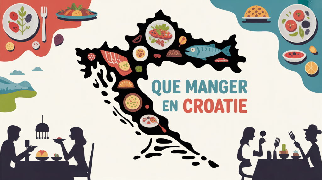 Carte stylisée avec spécialités emblématiques de Croatie