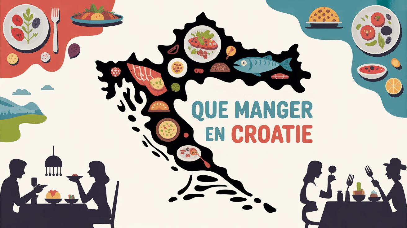 Carte stylisée avec spécialités emblématiques de Croatie