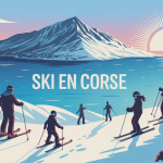 ski en corse vue mer montagne skieurs