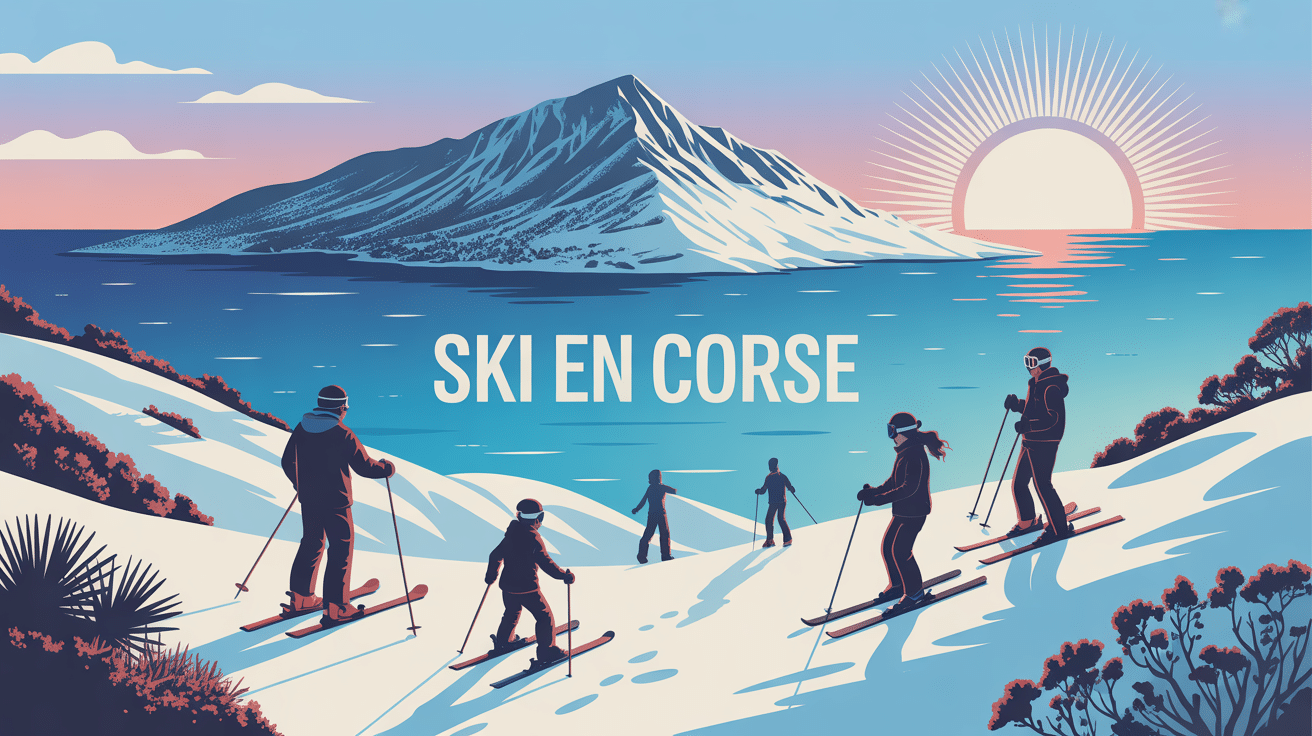 ski en corse vue mer montagne skieurs