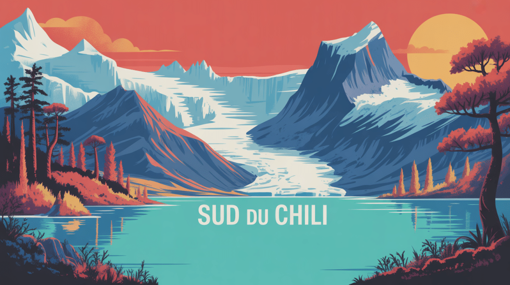 Vue panoramique sud du Chili volcans lacs fjords