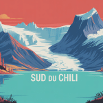 Vue panoramique sud du Chili volcans lacs fjords