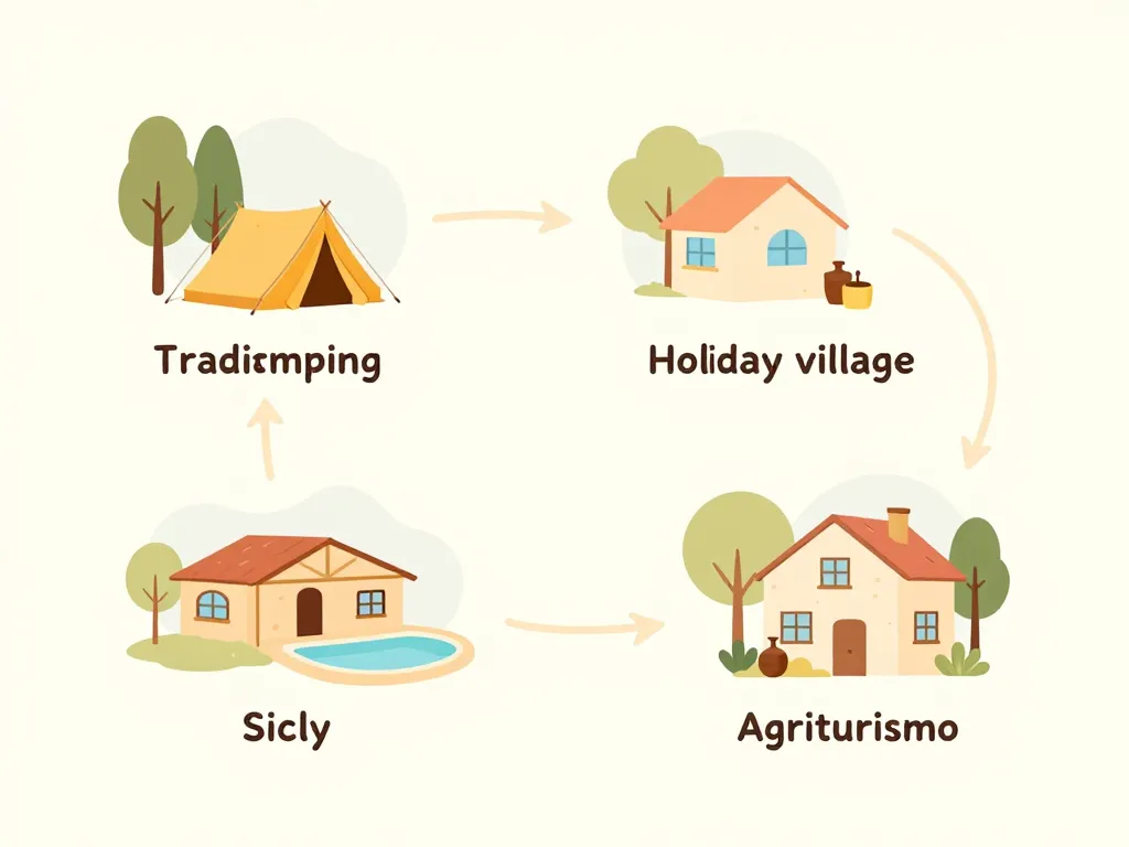 Diagramme types de camping en Sicile tente bungalow agriturismo