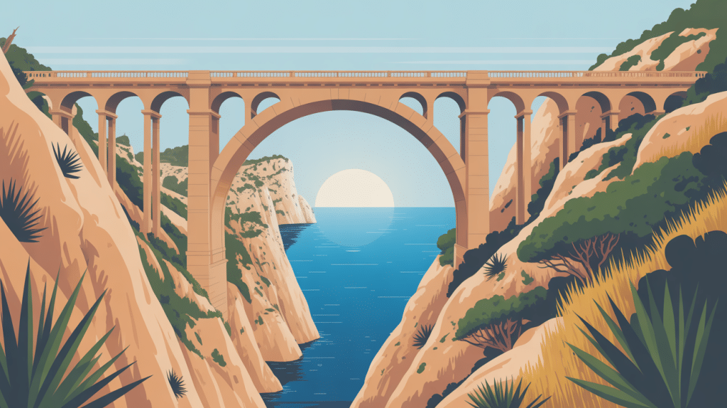 Illustration viaduc de la calanque du Jonquier surplombant calanque méditerranéenne