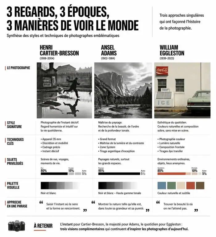 Infographie récapitulative des styles et techniques des photographes connus