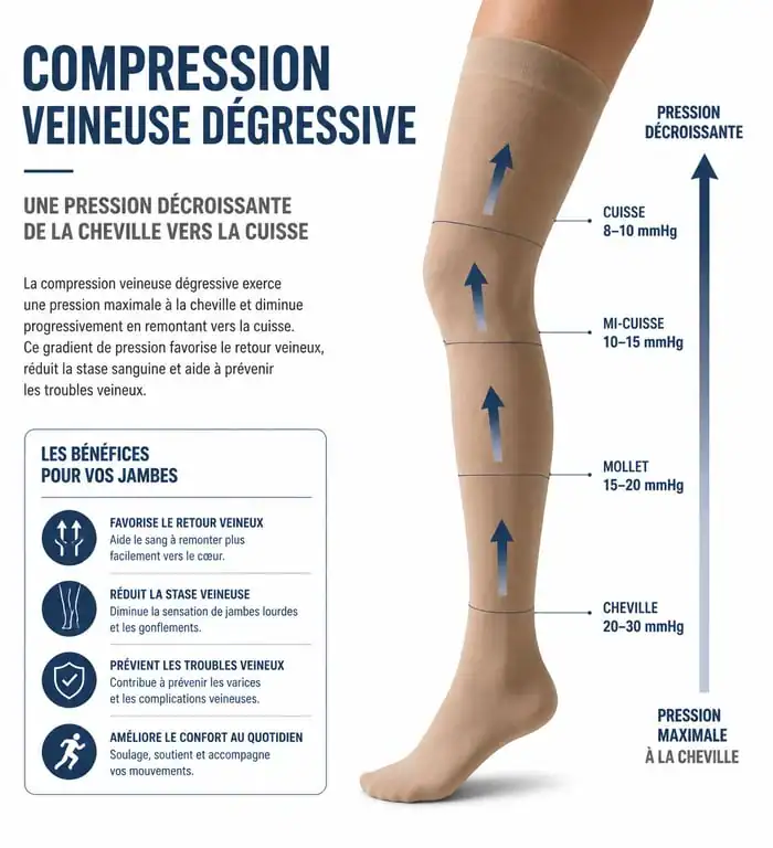 Schéma explicatif du fonctionnement de la compression médicale et des bas de contention